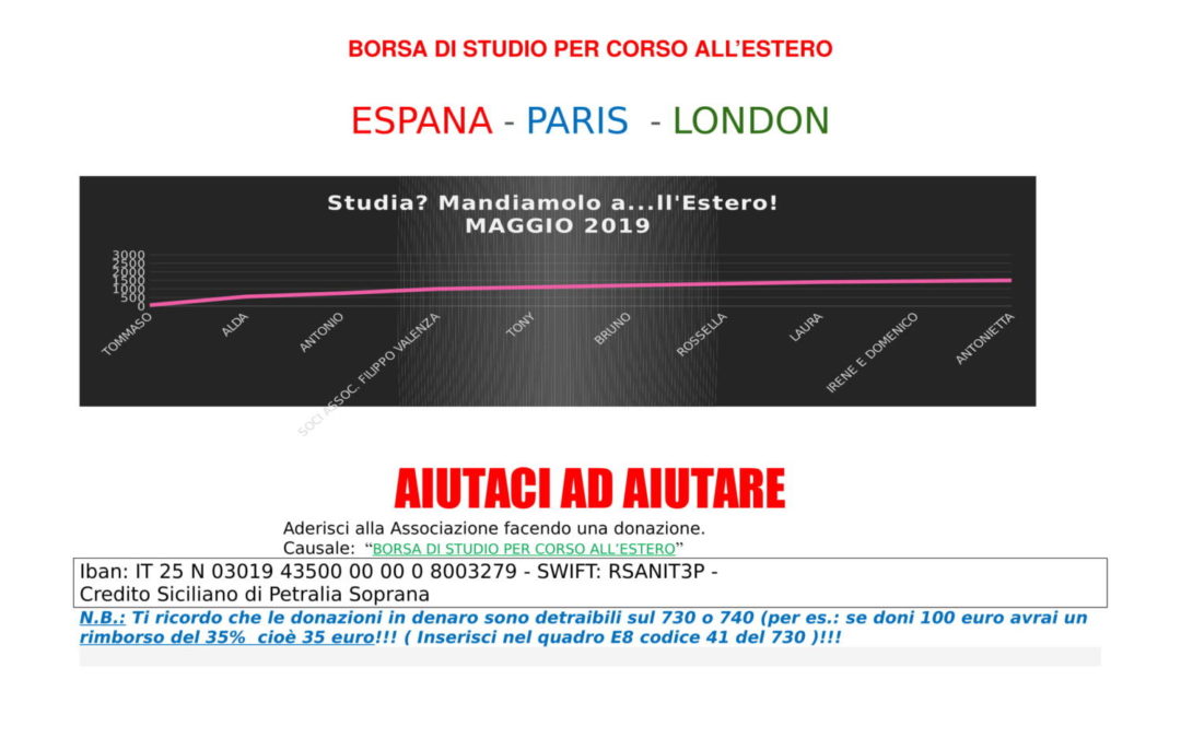 GIUNTA ALTRA DONAZIONE PER LA “BORSA DI STUDIO PER CORSO ALL’ESTERO”